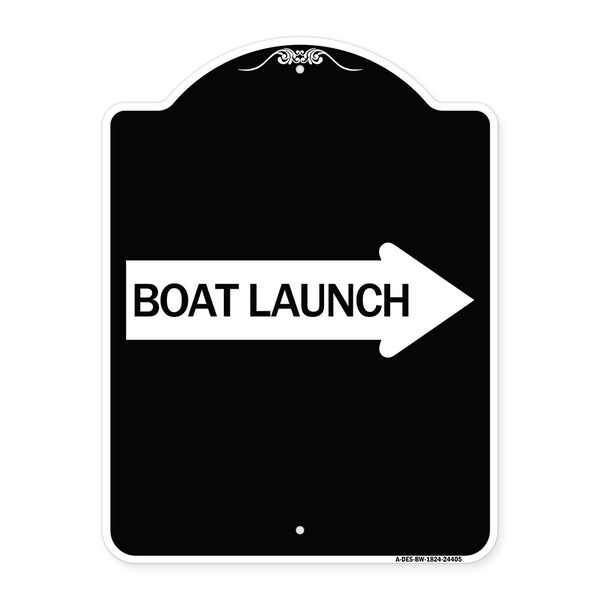 Boat Launch With Right Arrow Heavy-Gauge Aluminum Architectural Sign, 24" x 18", BW-1824-24405